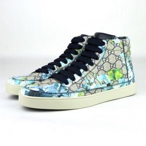 GUCCI SUPREME GG Coated Canvas Blue Bloom HIGH TOP SNEAKERS